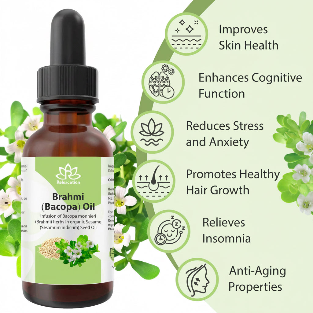Brahmi (Bacopa Monnieri) Oil, Cold-Pressed Ayurvedic Hair & Scalp Oil, 1 Fl Oz