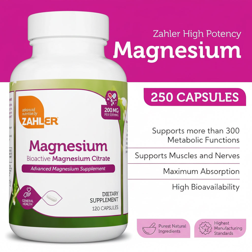 Magnesium Citrate 200 Mg Capsules, Advanced Magnesium Supplements for Muscle & Nerve Health, Bioactive Magnesium, 250 Capsules
