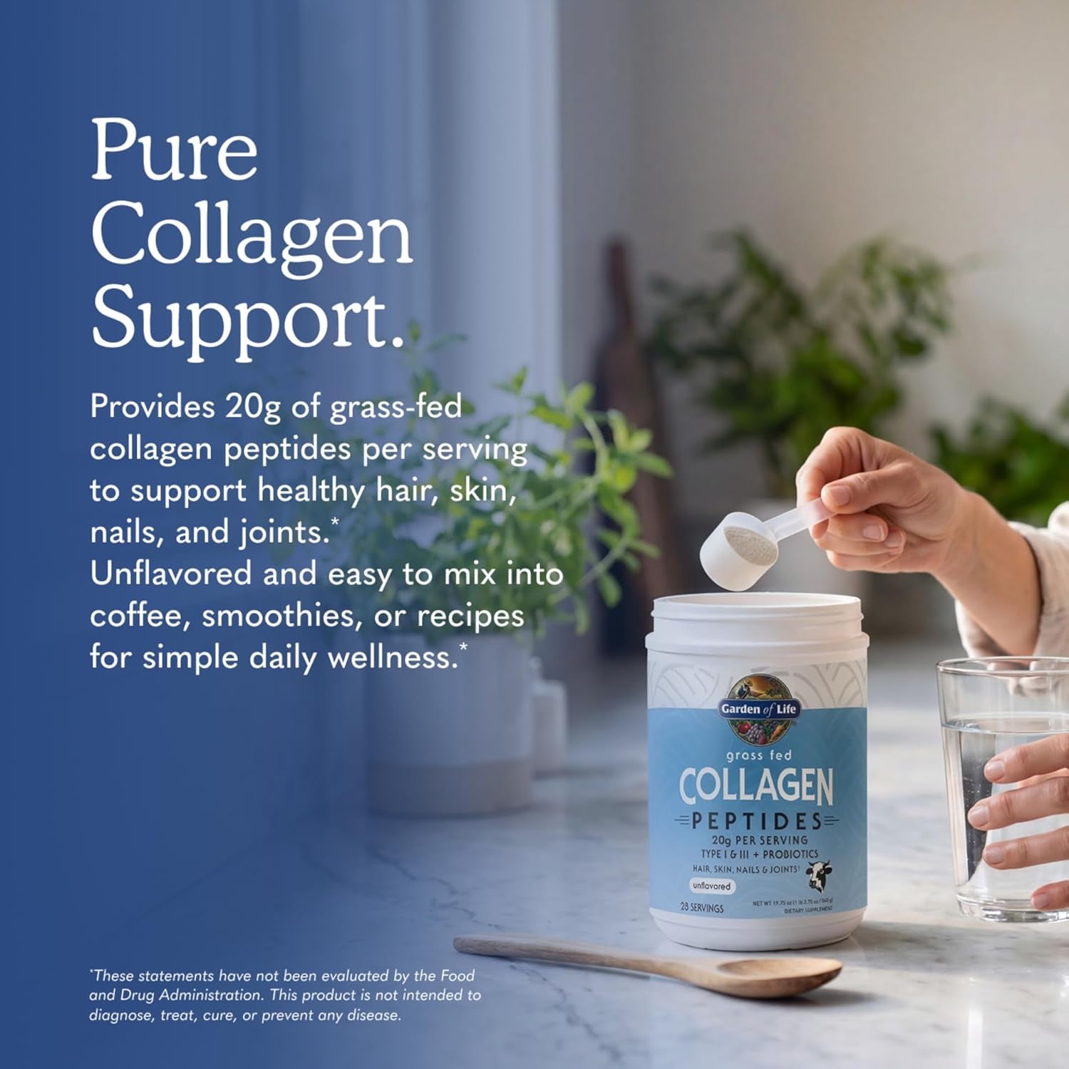 Grass Fed Collagen Peptides Powder Unflavored Collagen Powder for Hair Skin Nails Joints, Hydrolyzed Collagen Protein Supplements, Collagen for Women & Men, 28 Servings