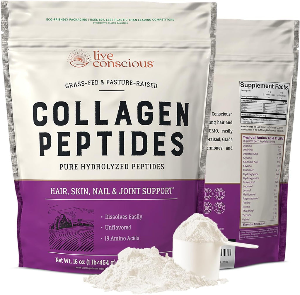 Collagen Peptides Powder - Naturally-Sourced Hydrolyzed Collagen Powder - Hair, Skin, Nail, and Joint Support - Type I & III Grass-Fed Collagen Supplements for Women and Men - 16Oz