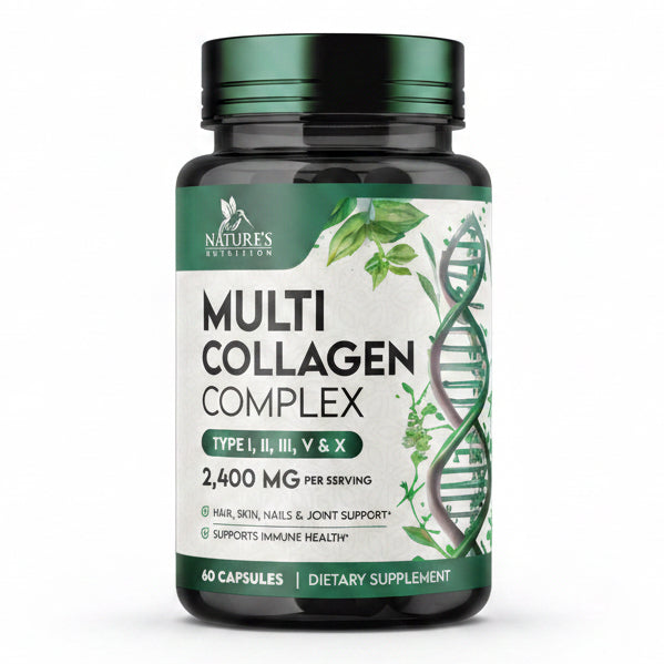 Multi Collagen Pills - Hydrolyzed Collagen Peptides Capsules for Women & Men - Types I, II, III, V, X Multi Collagen Complex - Hair, Skin & Nails Support Supplement - Bottled in the USA - 60 Capsules