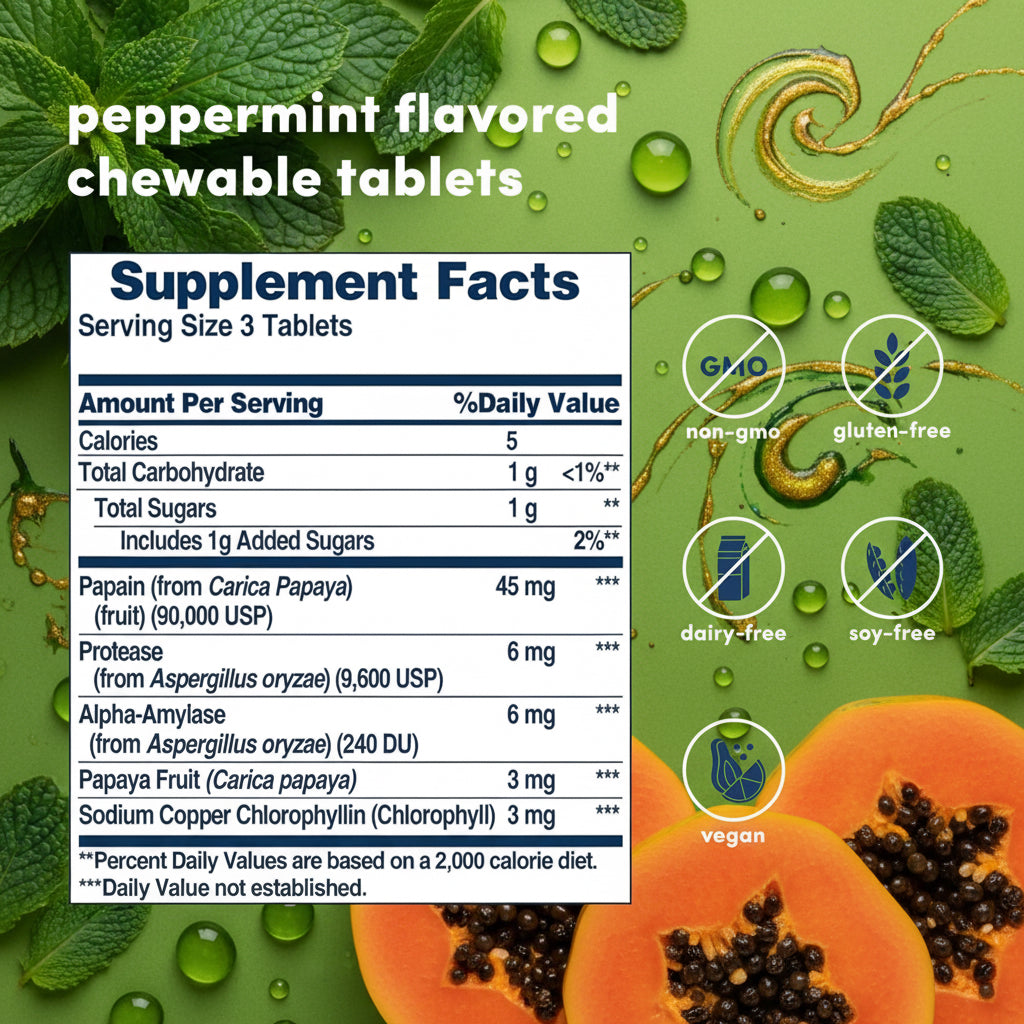Chewable Papaya Enzyme with Chloropyll Tablets 600 Ea