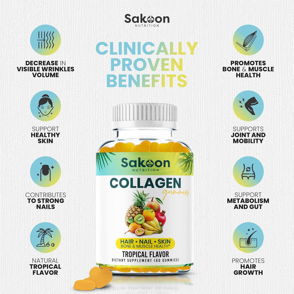 Halal Collagen Gummies for Women and Men - anti Aging, Hair Growth, Skin Care & Strong Nails Protein Collagen Supplements - Non-Gmo, Gluten Free - Made in USA