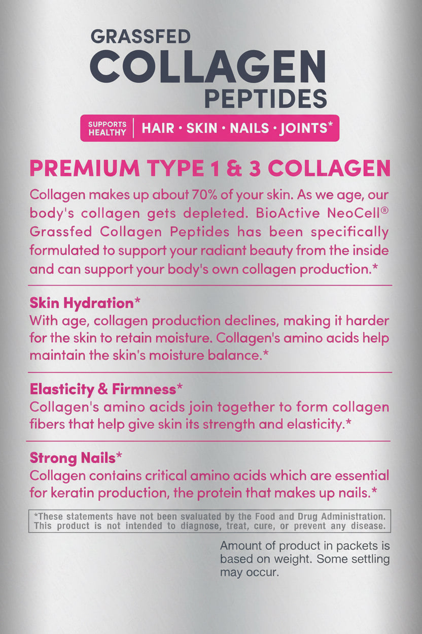Collagen Peptides Powder Packets | 20 Stick Packs | Grass Fed Bovine | Unflavored Supplement | Hair, Skin, & Nails | for Women and Men