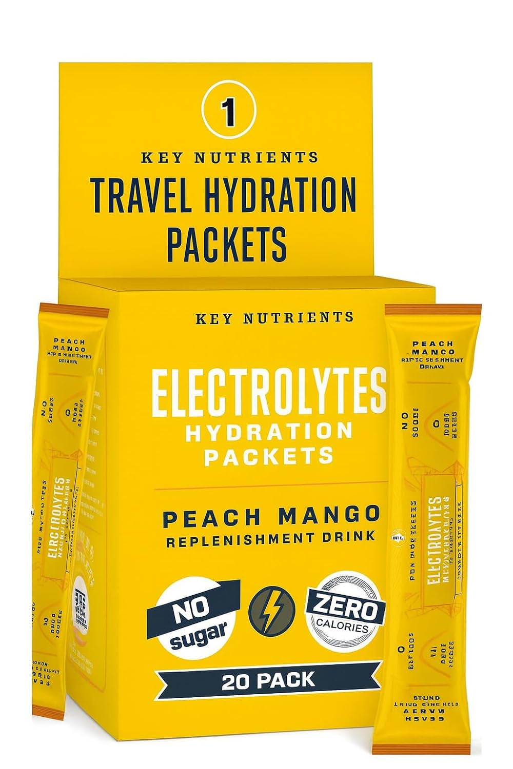 Electrolytes Powder Packets - Tropical Peach Mango 20 Pack Hydration Packets - Travel Hydration Powder - No Sugar, No Calories, Gluten Free - Made in USA